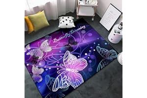 KOSSMJX Girls Purple Butterfly Rugs Cute Cartoon Butterfly Area Rug for Girls Bedroom Butterfly Rugs for Living Room Playroom Nursery Decor Flannel Butterfly Carpets Rug Decorative Floor Sofa Mat, 5'×7'