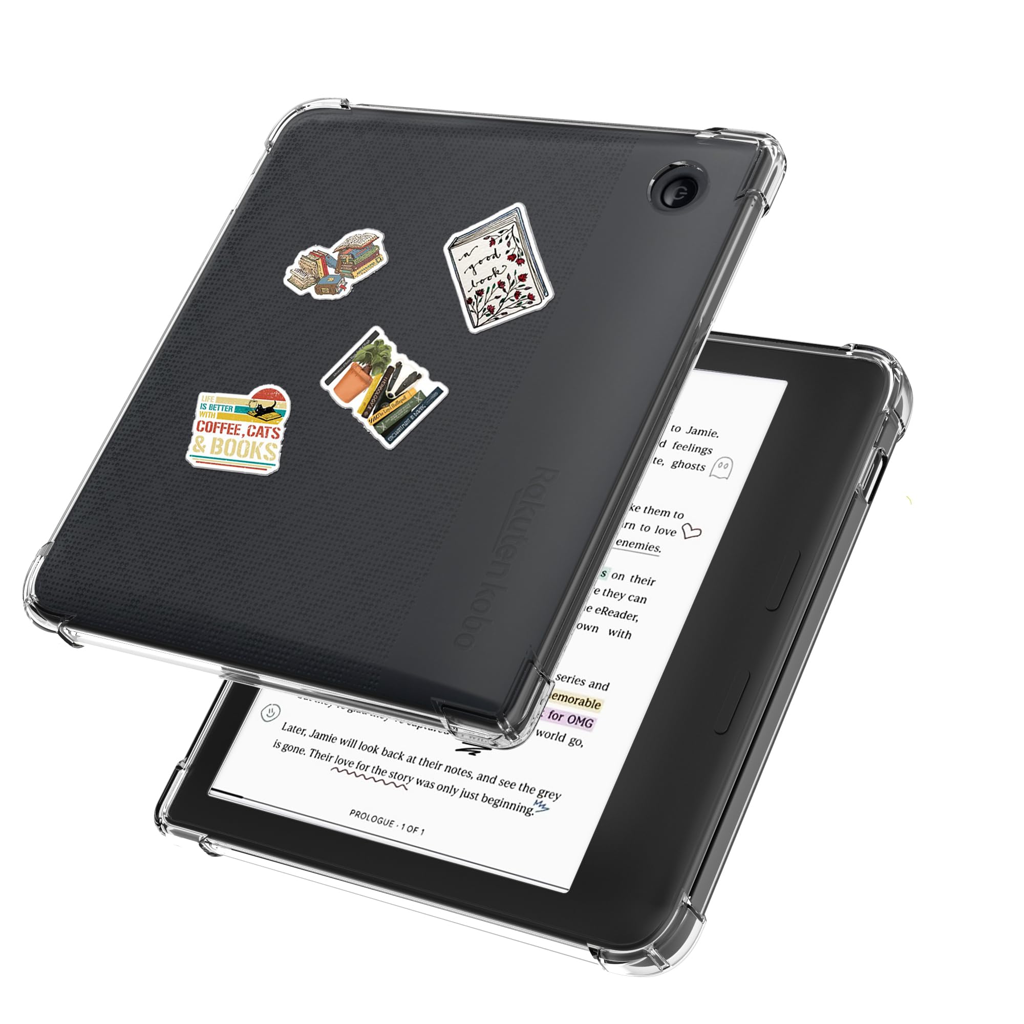 Clear Case for 7 inch Kobo Libra Colour/Kobo Libra 2 eReader/2in 1 Case with 50 Stickers,Lightweight and Scratch-Proof Silicone Back Cover