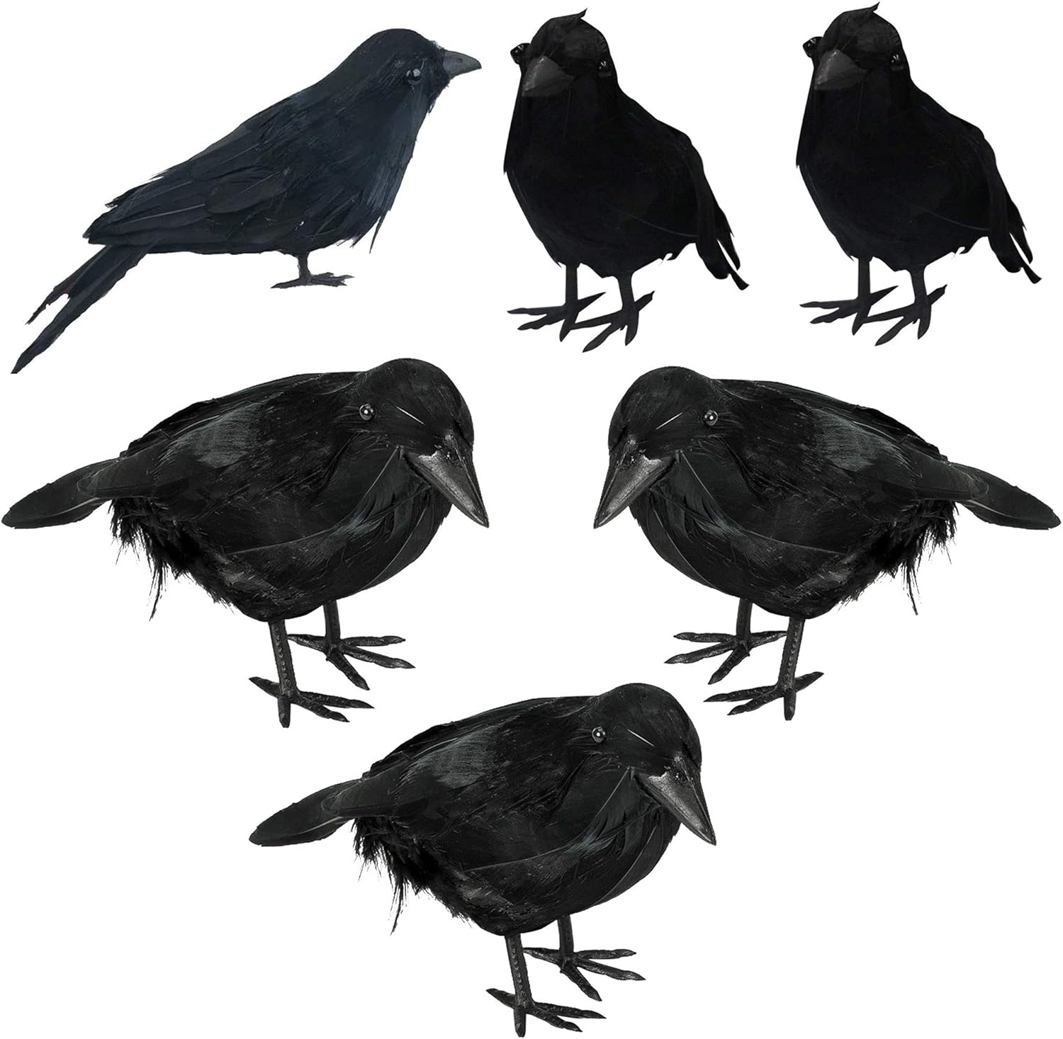 Holiday Décor Storage - Halloween Crows Set of 6, Lifelike Black Feathered Birds, Realistic Handmade Raven Prop for Outdoors and Indoors Halloween Decorations