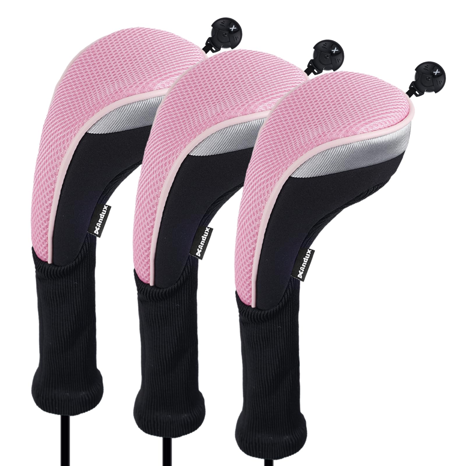 Andux Long Neck Golf Hybrid Club Head Covers with Dial No. Tag CTMT-02 3pcs Pink