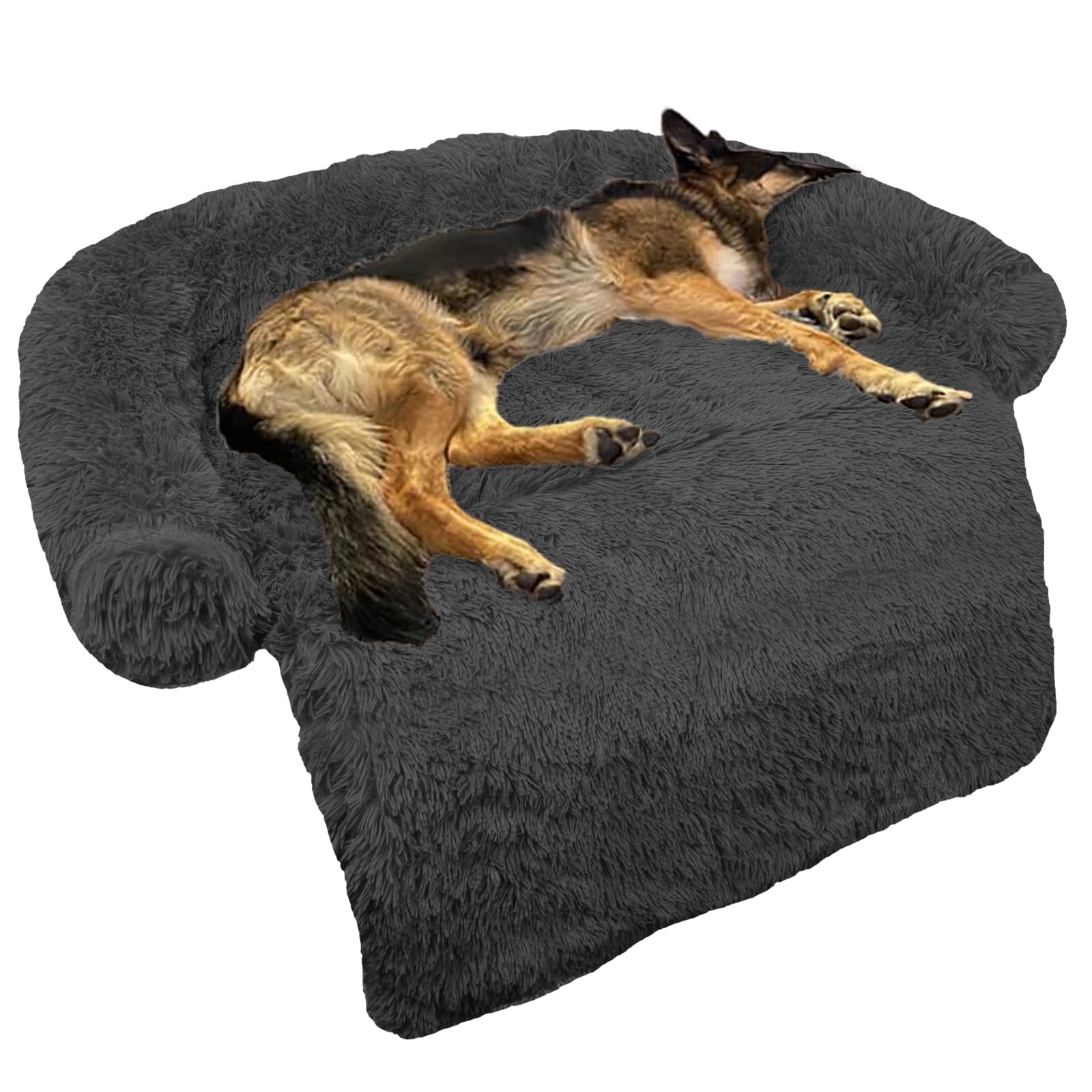 Photo 1 of Calming Dog Bed Fluffy Plush Dog Mat for Furniture Protector with Removable Washable Cover for Large Medium Small Dogs and Cats (Large(45x37x6), Dark Grey)