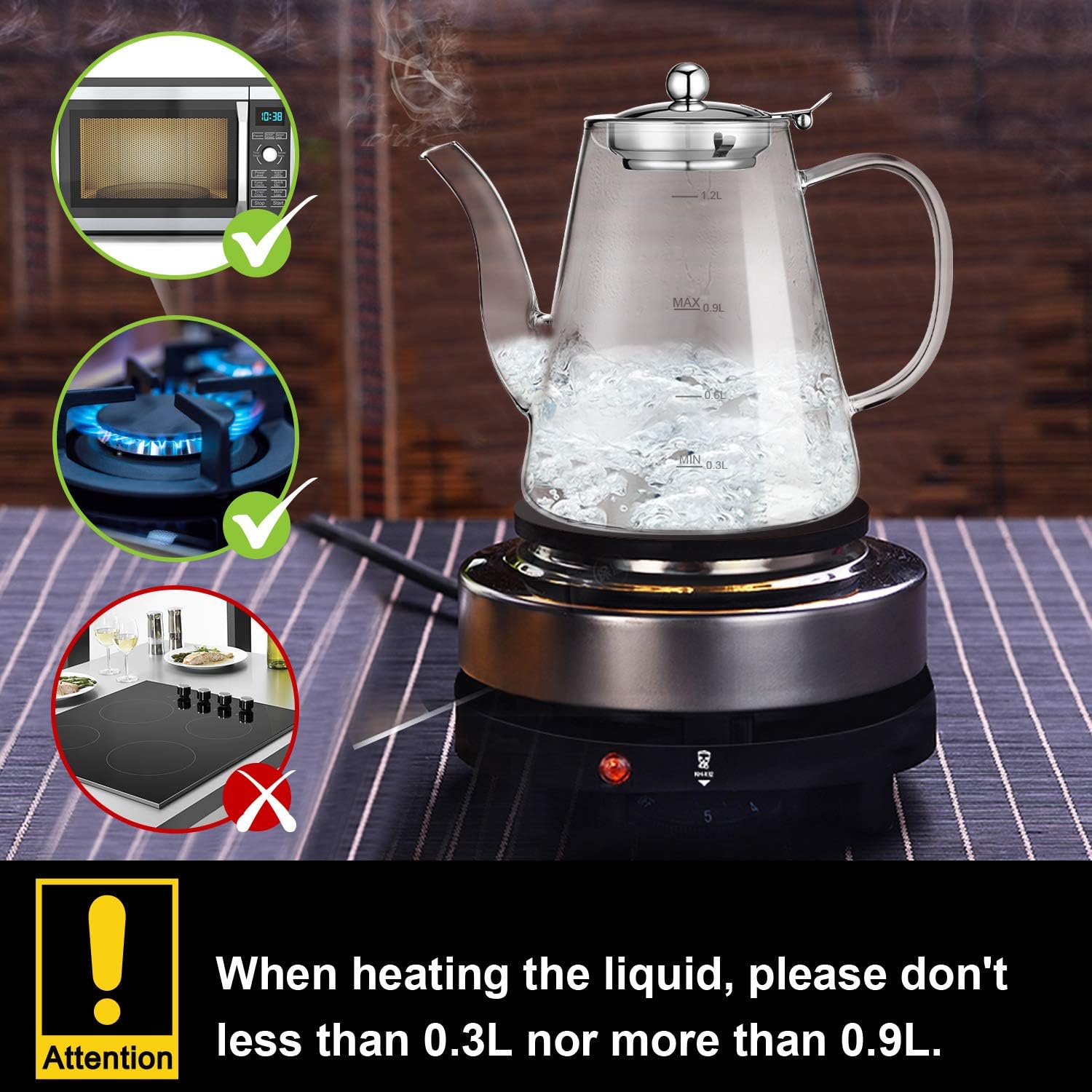 Glass Teapot, Zpose Tea Pot, Teapots, 40oz/1200ml Tea Pots with Scale