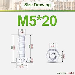 Pzsmocn 100 Pieces/50 Sets M5*20 mm PC Transparent
