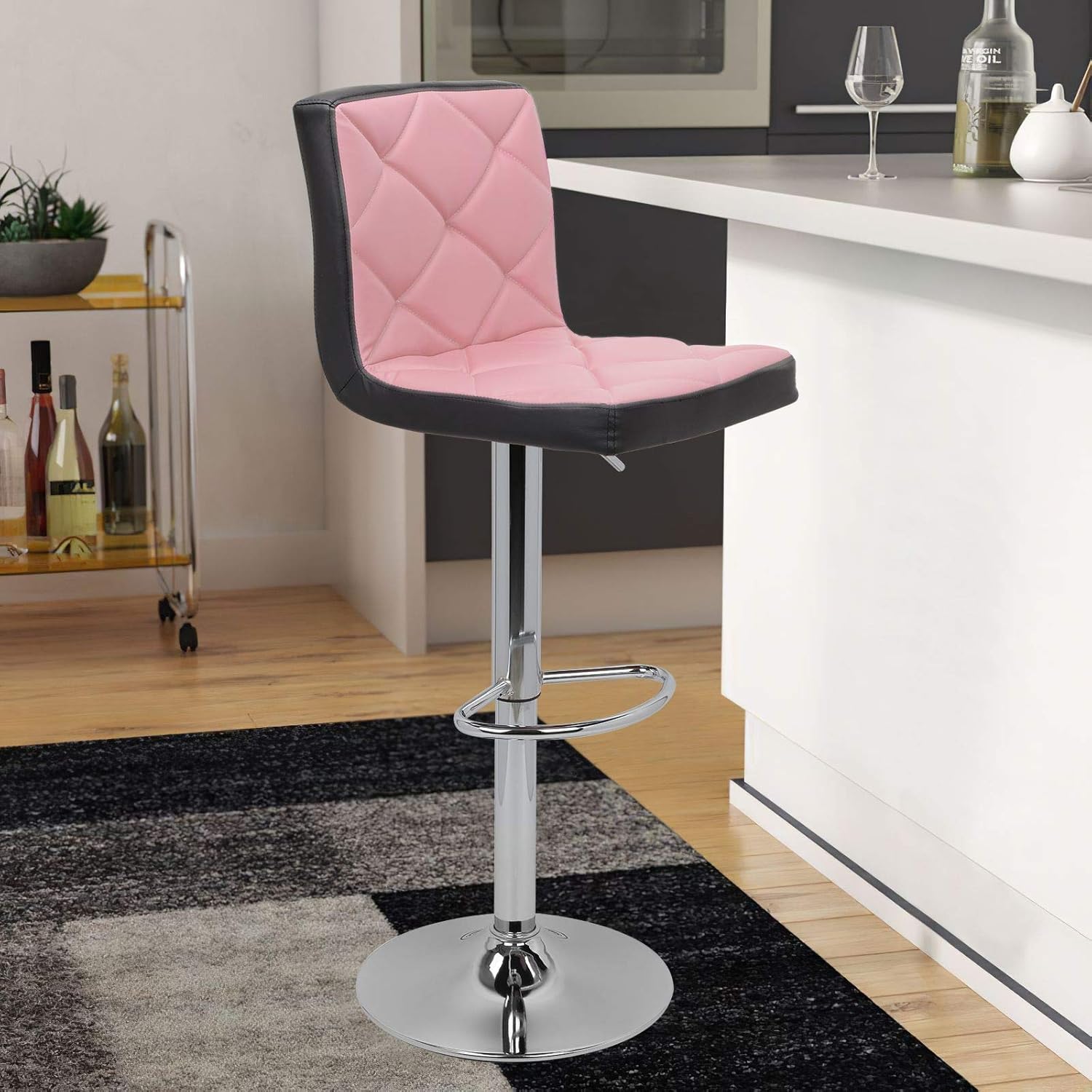 Bar Stools Adjustable 360 Degree Swivel Backrest Barstools Pink/Black