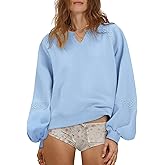Locachy Womens Oversized Sweatshirt Embroidered Crochet Fleece Cropped Pullover Tops Fashion Outfits Clothes