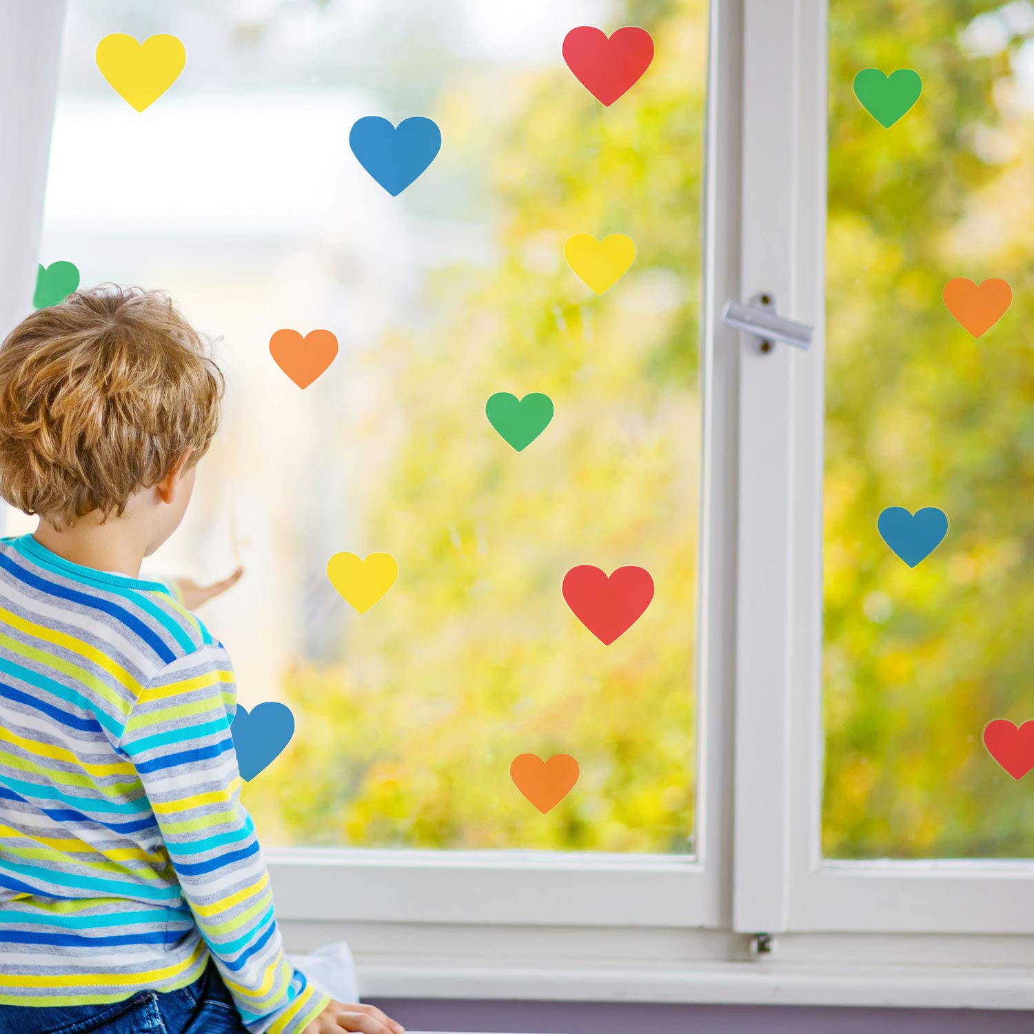 Stickerscape Rainbow Heart Window Stickers | Heart Window Stickers | Repositionable, reuseable and Cleanly Removable (Pastel)