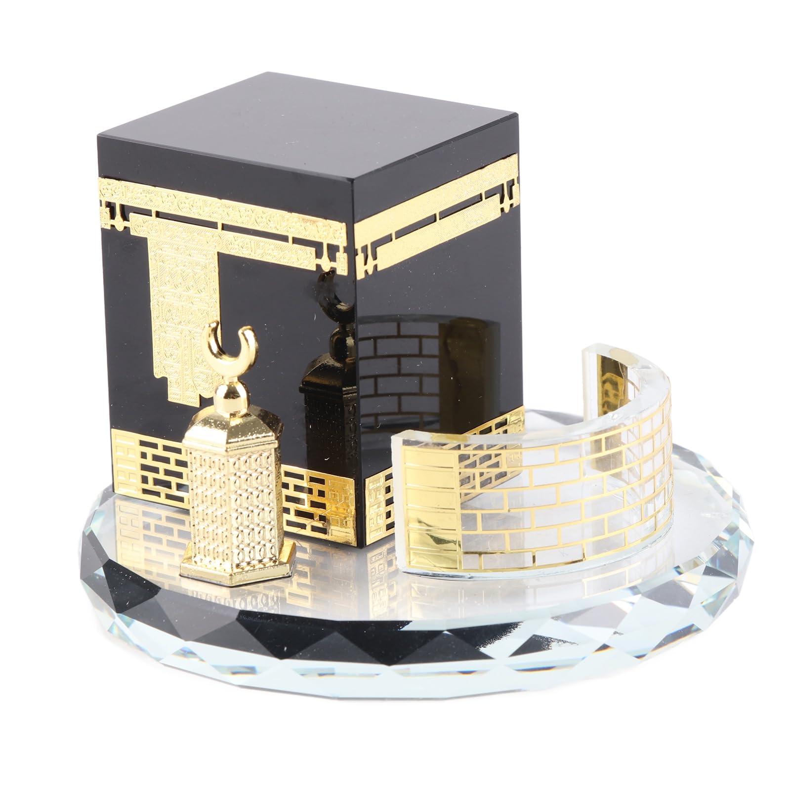 Hztyyier Muslim Crystal Gilded Kaaba Clock Tower Miniature Model Showpiece Islamic Architecture Handicraft Home Vehicle Decor Islamic Building Gift