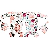 Giggle Angel Newborn Baby Sleeper Gown - Knotted Nightgown Coming Home Outfits for Baby Girl - 2-Piece Set With Hat