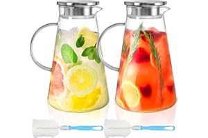 Nicunom 2 Pack 68 oz Glass Pitcher with Lid, BPA-Free Glass Water Jug Carafe Heat Resistant Ice Tea Pitcher for Juice, Sangri