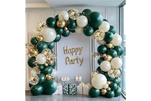 PUFFLD Emerald Green Pearl White Gold Balloons Arch Kit Double Stuffed Dark Green Light Pastel Sand Ivory White Metallic Gold Bobo Balloons for Wedding Baby Shower Birthday Party Decorations