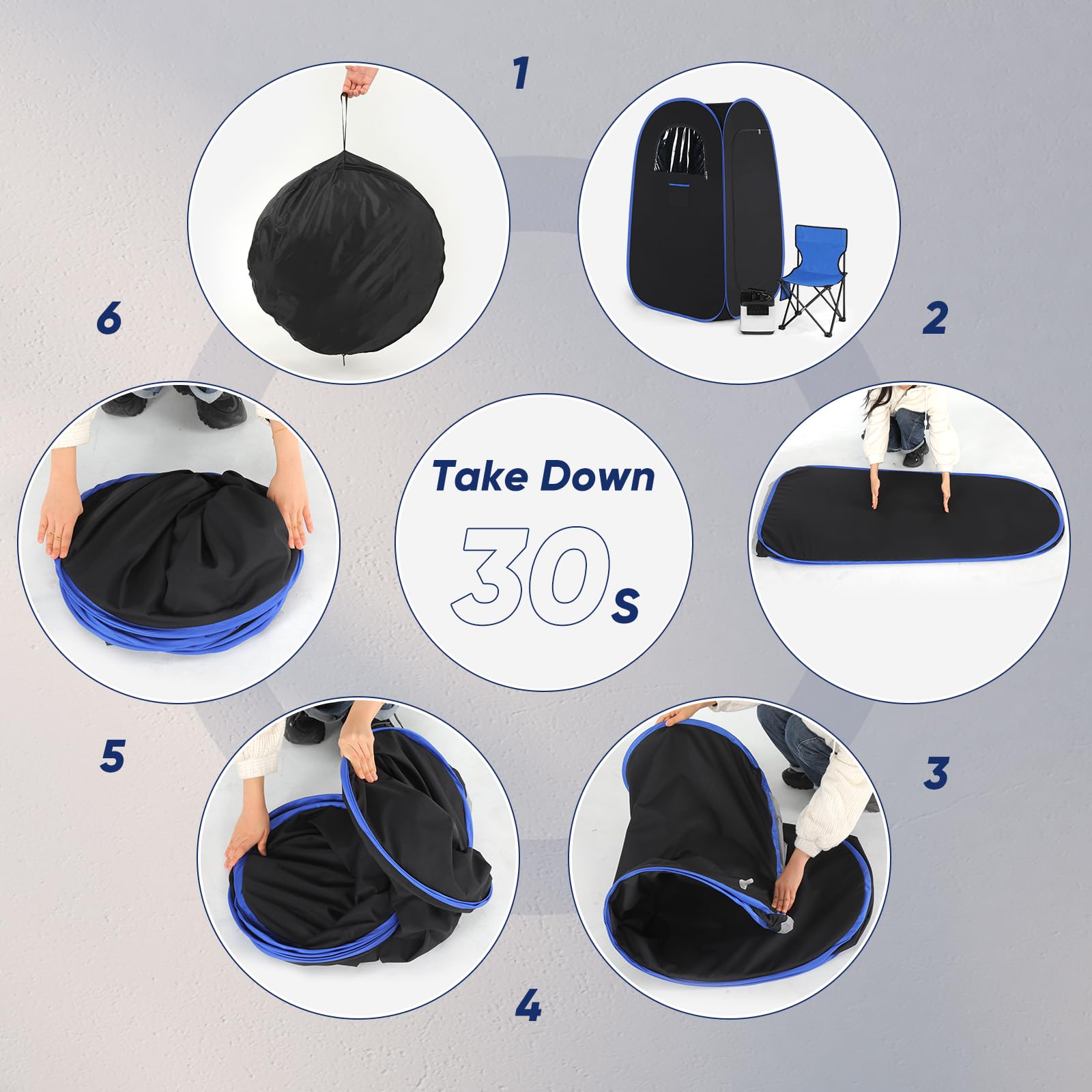 IvyBess Upgraded Portable Sauna for Home, Sauna Box with 2.6L 1000W Steamer, Portable Sauna for Home with Sauna Tent, Chair, Remote Control (Blue)