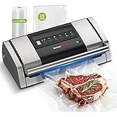 Bonsenkitchen Vacuum Sealer for Food, Easy-Lock Handle with Digital Timer | Built-in Cutter &amp; Bag Storage for Sous Vide, Vacuum Sealer Machine Suitable for Dry &amp; Moist Food Types, 1 Roll &amp; 10 Bags