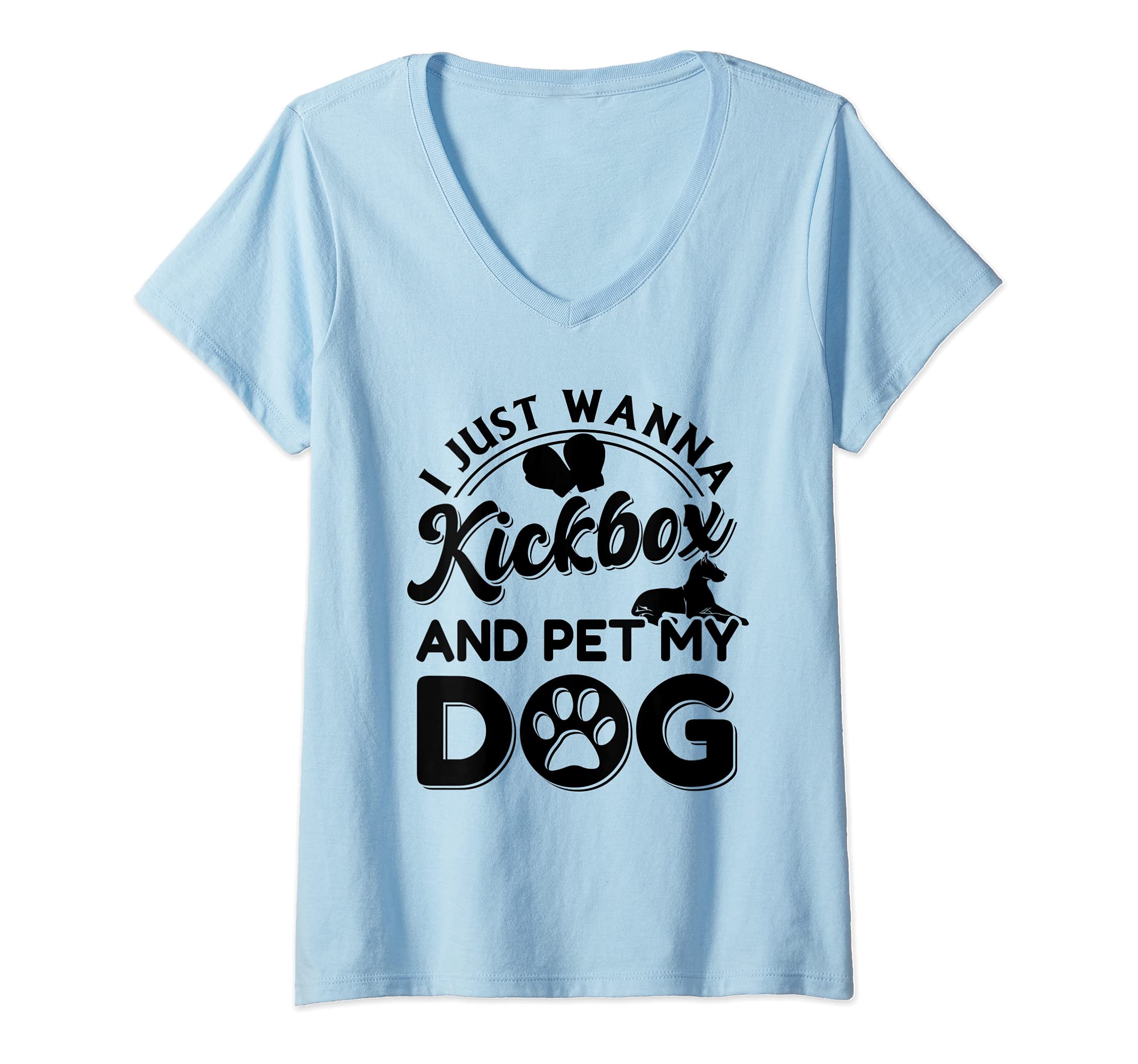 Womens Kickbox & Pet Dog Funny Boxing V-Neck T-Shirt