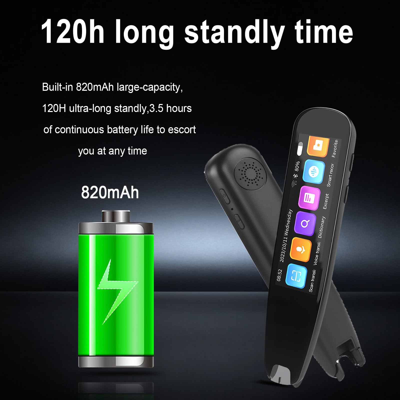 Gexmil Upgraded Translation Scanning Pen Record Black Scan Reader Pen Dictionary Pen Scanning Smart Scanner Translator Device for Language Learners Read Business Travel 125 Language… (Black)