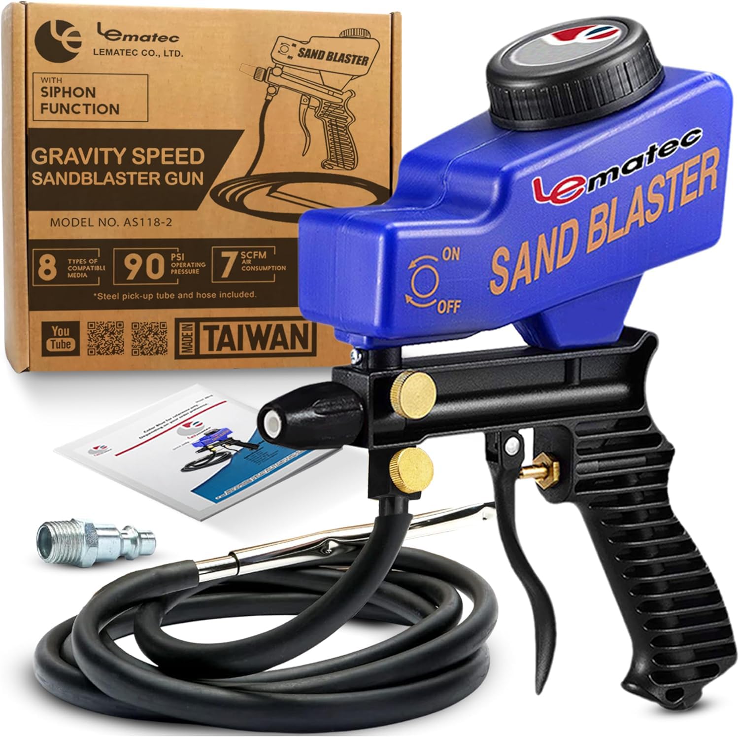 Photo 1 of LE LEMATEC Portable Sandblaster Gun Kit, Air Compressor Sand Blaster, Paint & Rust Remover, Abrasive Media & Soda Blaster for Metal, Wood, Automotive & DIY Surface Prep, AS118-2C