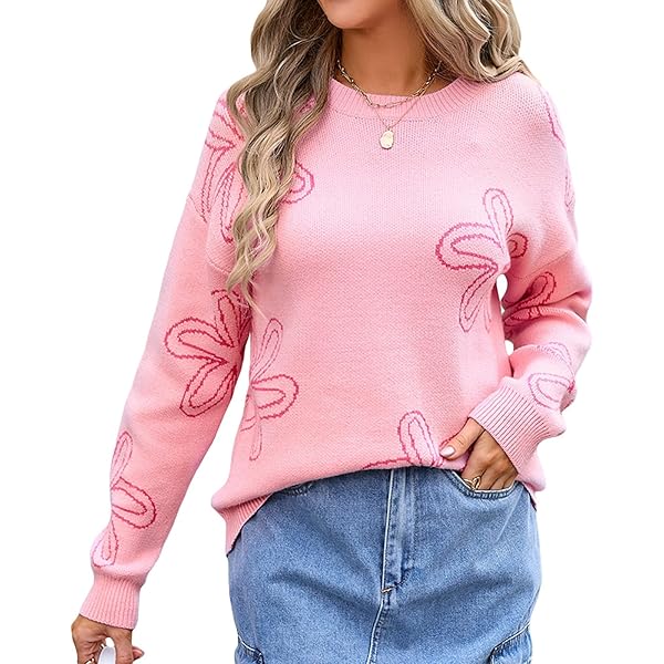 Prenda Punto Acanalado Grueso Suéter Mujer Wowcarbazole - Estampado Floral Acanalado Para Otoño 2024 Manga Larga