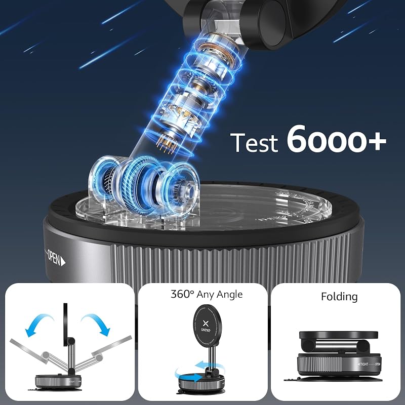 Magnetische Handyhalterung fürs Auto Vakuum-Magnet-Autohandyhalterung für Magsafe, 360° verstellbar mit Ultra-Saugnapf Haftkraft - Für iPhone 17 Pro Max 16 15 14 13 12 Air Plus (Schwarz) — Foto 4 von 8