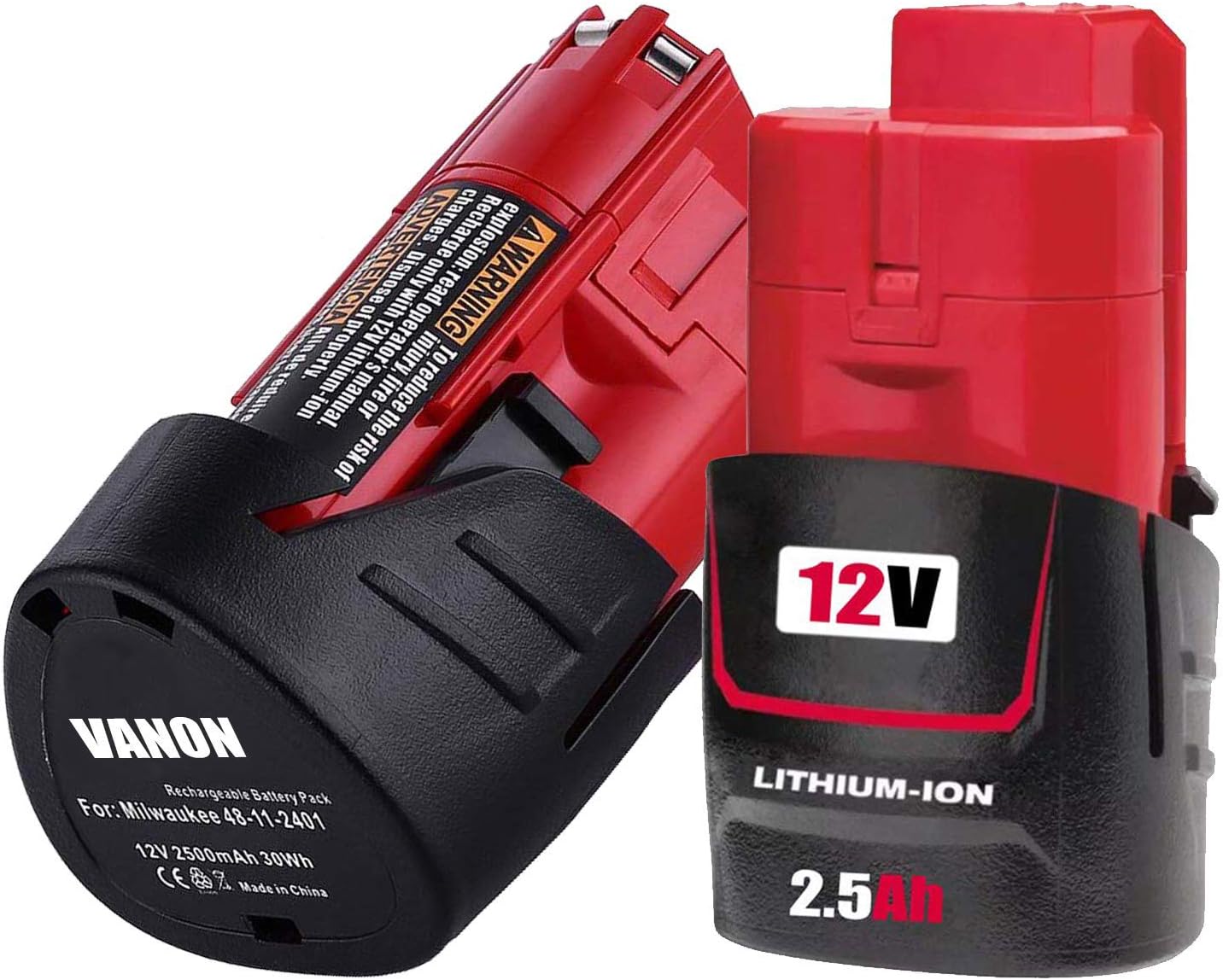 VANON4-Pack 12V 2500mAh Lithium-ion M-12 Replacement for Milwaukee 12V Battery 48-11-2411 48-11-2420 48-11-2401 48-11-2402 48-11-2401