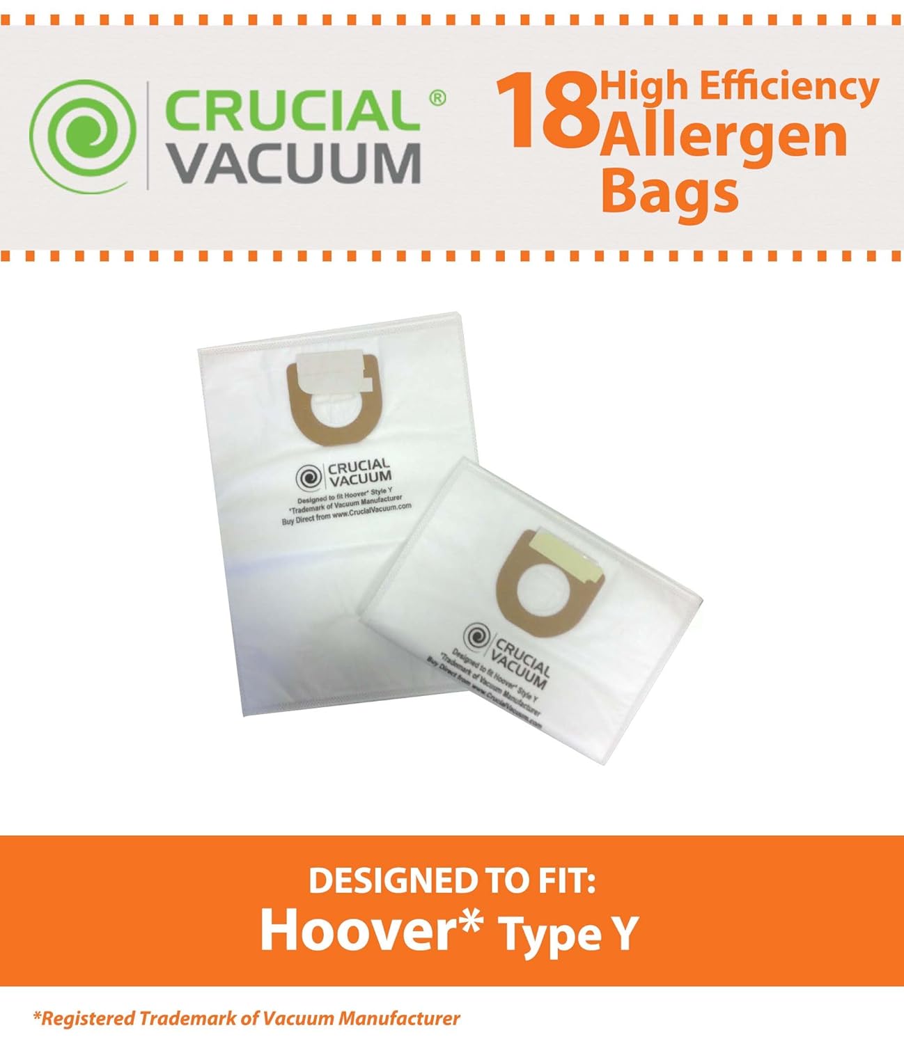 Think Crucial 18 Replacements for Hoover Type Y Cloth Bags Fit Windtunnel Upright, Compatible With Part # 4010100Y, 4010801Y & 43655082