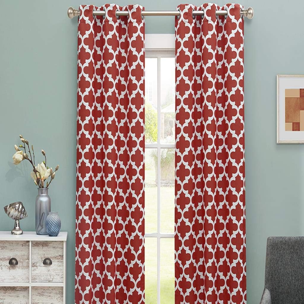Blackout365 Kyra Heavy Geometric Blackout Window Curtain Set of 2 Panels, 38 x 84, Red