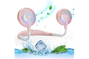 VAGAU Portable Cooling Neck Fan, Rechargeable USB Personal Neck Fan with Colorful LED lights, 360° Rotation, Wearable Neck Fan Air Conditioner for Office Travel Sport, 3 Adjustable Speeds（Pink）