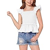 BesserBay Girls Summer Ruffle Cap Sleeve Square Neck Tank Top Peplum Hem Smocked Cute Babydoll Blouse 5-14 Years