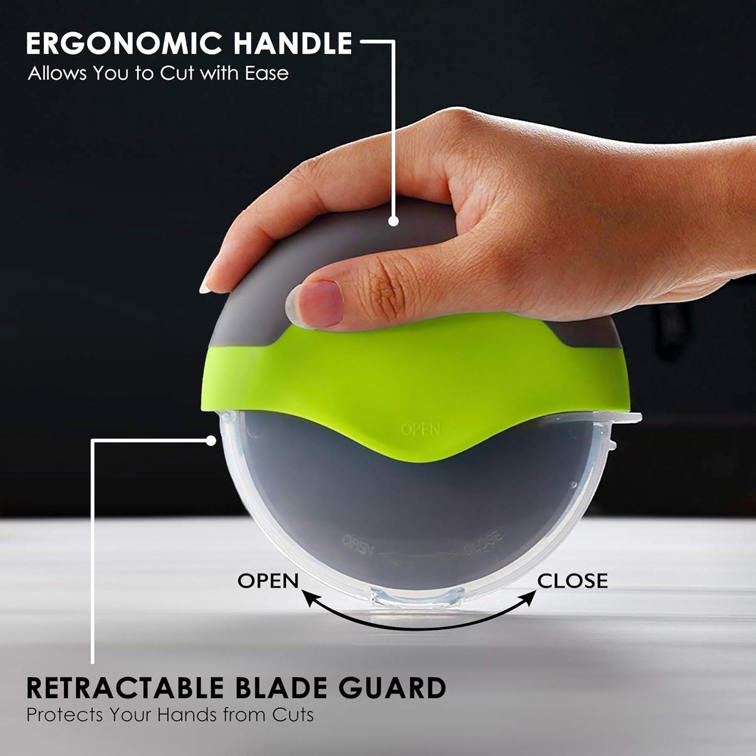 Kitchy Pizza Cutter Wheel - Super Sharp and Easy To Clean Slicer, Kitchen Gadget with Protective Blade Guard (Green): Kitchen & Dining