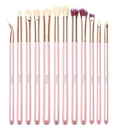 Qivange Augenpinsel Set Makeup Bürsten set mit Beutel(12pcs rosa mit Rose Gold)
