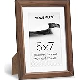 Venusmiles 5x7 Picture Frame Natural Solid Walnut Photo Frames with 4x6 Removable Mat Wall Hanging Large Handcrafted Frame with HD Plexiglass Wall and Tabletop Display Large Poster Frame