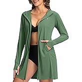 Soothfeel Women's UPF 50+ Swim Cover Up Sun Protection Hoodie SPF Lightweight Jacket Long Sleeve Beach Cover Ups for Women