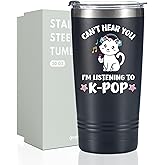 Onebttl Kpop K-Pop Gifts for Teen Girl, Women, Stainless Steel Tumbler with Lid and Straw 20oz/590ml for Korean Pop Lovers, Friends for Christmas, Birthday - Can't Hear You