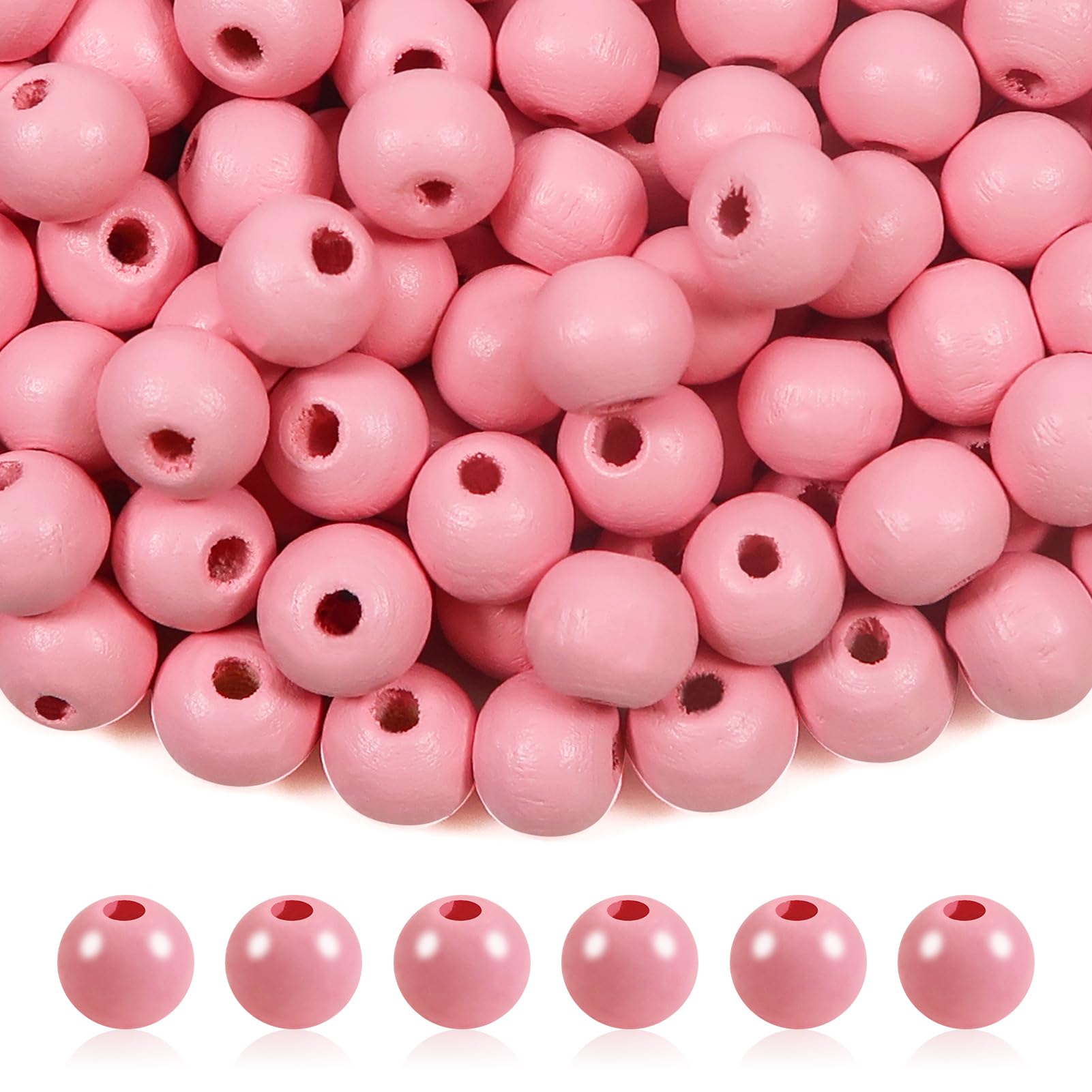 TOAOB 300pcs Pink Wooden Beads 10mm Round Wood Beads Craft Loose Wooden Balls with Hole for DIY Jewellery Making Macrame Wall Hanging Craft