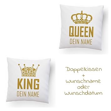 Doppelkissen King & Queen + Namen oder Datum, Mit Namen, Premiumkissen
