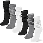 YSense 6 Pairs Slouch Socks Women, Knee High Long Boot Stockings for Winter, Soft Knit Casual Crew Slouchy Scrunch Socks