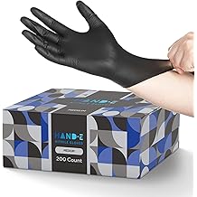 Hand-E Touch Black Nitrile Disposable Gloves Medium, 50 Count - BBQ, Tattoo, Hair Dye, Cooking, Mechanic Gloves - Powder and