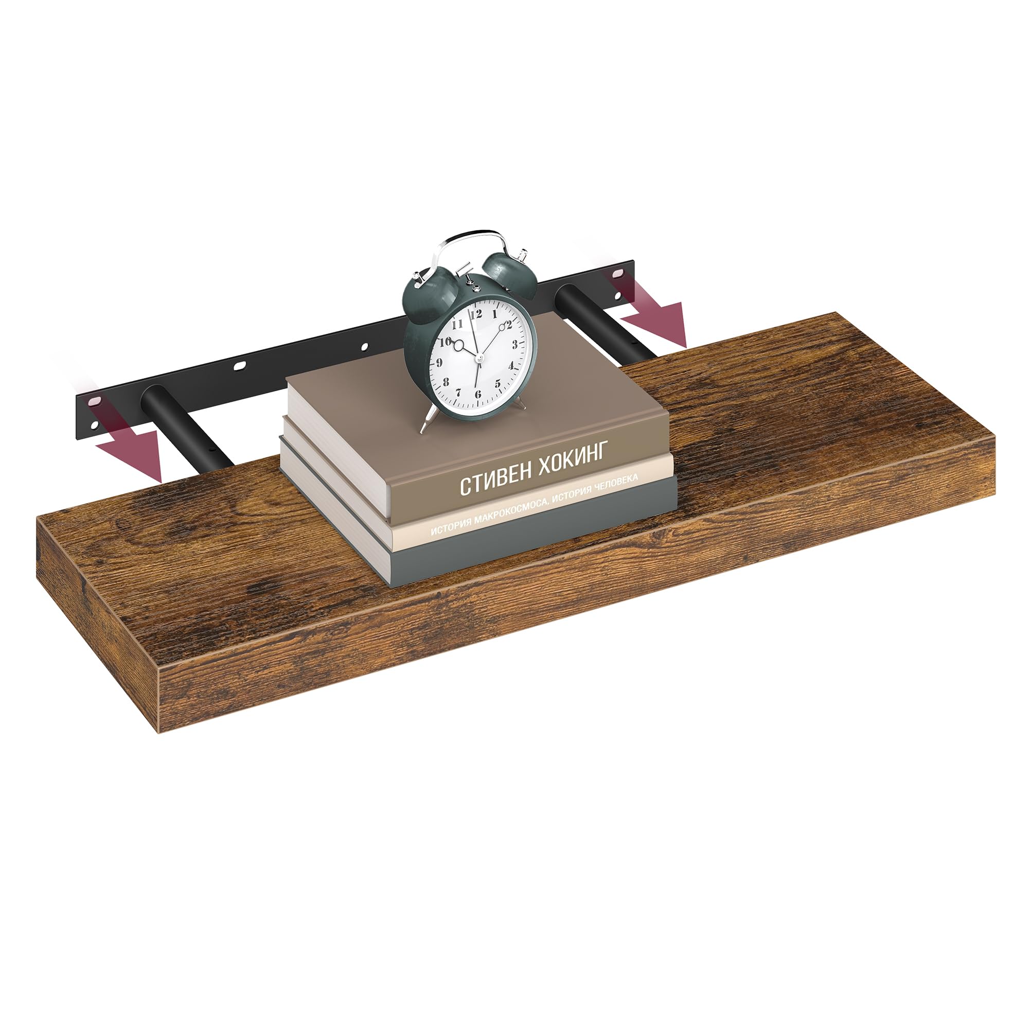 VASAGLE Wall Shelf, Floating Shelf, 20 x 60 x 3.8 cm, Hanging Shelf for Photo Frames, Decoration, Storage for Living Room, Office, Kitchen, Rustic Brown LWS26BX