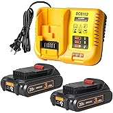 DKSIDKN 2 Pack 3.0Ah Battery Compatible Replacement for DeWalt 20v Battery with DCB112 Battery Charger Station for DCB200 DCB120(Not Made in Dewalt)