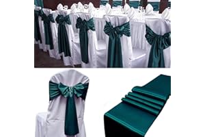 SATULGAU 100 PCS Satin Chair Sashes Decorative Bows Universal Satin Chair Sashes Ties Ribbon Bow Chairs Cover Band for Wedding Birthday Party Ceremony Reception Banquet Restaurant Decor(7x108inch,Forest Green)