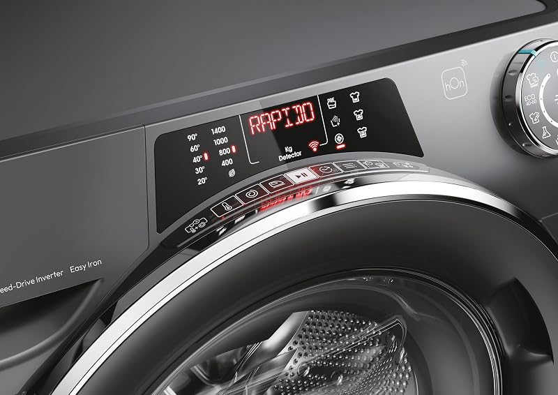 Máquina de lavar candy rapido ro1496dwmcrt/1-s 9 kg, 1400 rpm, tela de texto inteligente, painel de toque inteligente, wi-fi, snap & wash, 16 ciclos, 9 rápidos, motor de acionamento de velocidade inversora, função vapor, 76 db, antracite