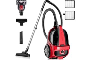 EDLOENS 1600W Canister Vacuum Cleaner, Bagless Vacuum Cleaner with 45kPa Strong Suction, 4L Large Dust Cup, Variable Speed Control, 5 Tools, Lightweight Canister Vacuum for Home, Pet, Carpet, Hard Floor