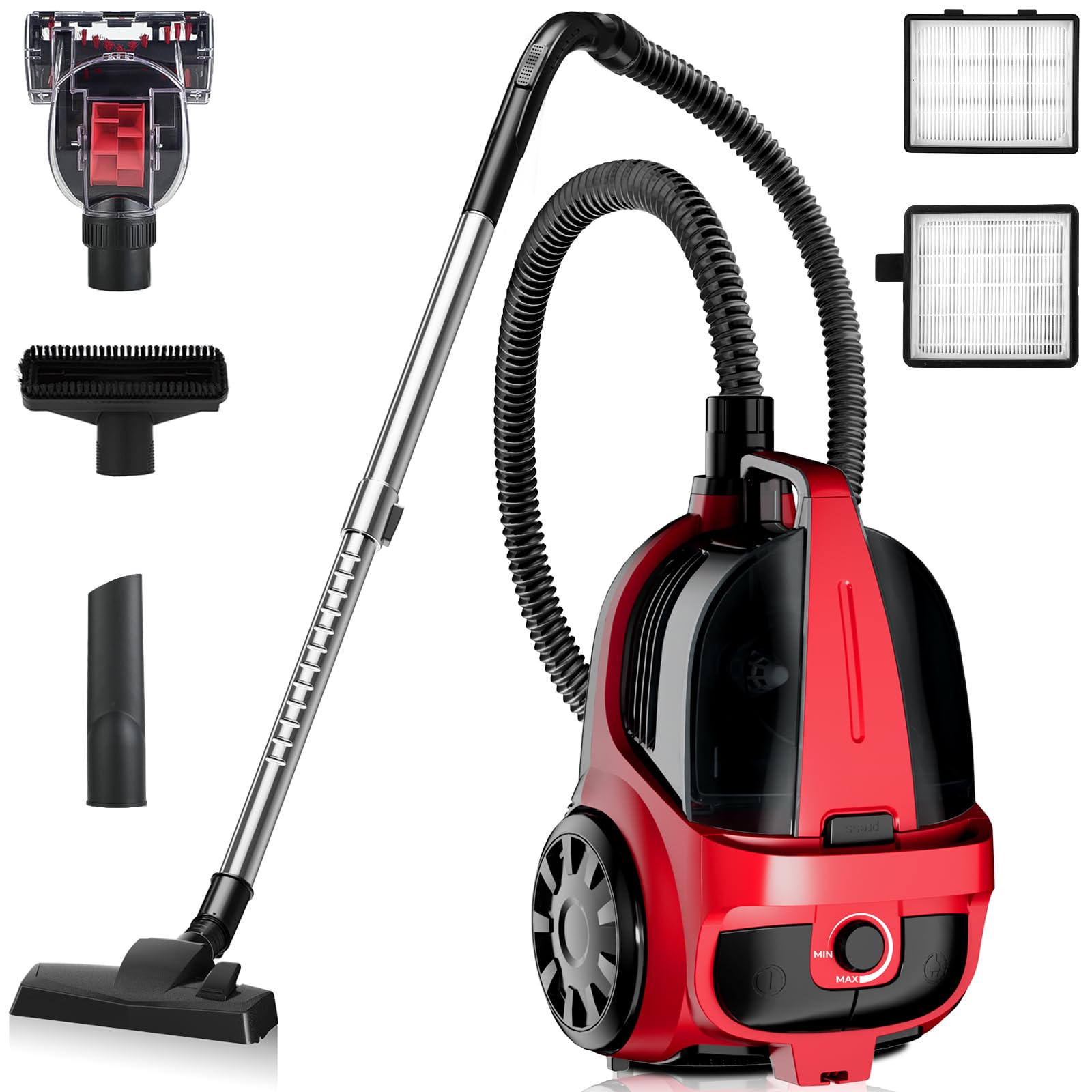 Photo 1 of **DIRTY** 1600W Canister Vacuum Cleaner, Bagless Vacuum Cleaner with 45kPa Strong Suction, 4L Large Dust Cup, Variable Speed Control, 5 Tools, Lightweight Canister Vacuum for Home, Pet, Carpet, Hard Floor