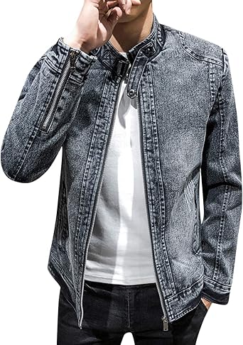 stand collar zip up denim jacket