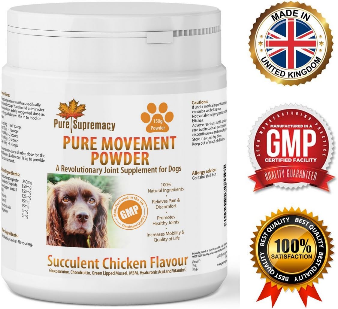 Joint Supplement for Dogs – Powder – Contains Glucosamine, Chondroitin, Green Lipped Mussel, MSM, and Curcumin – Manufactured in the UK