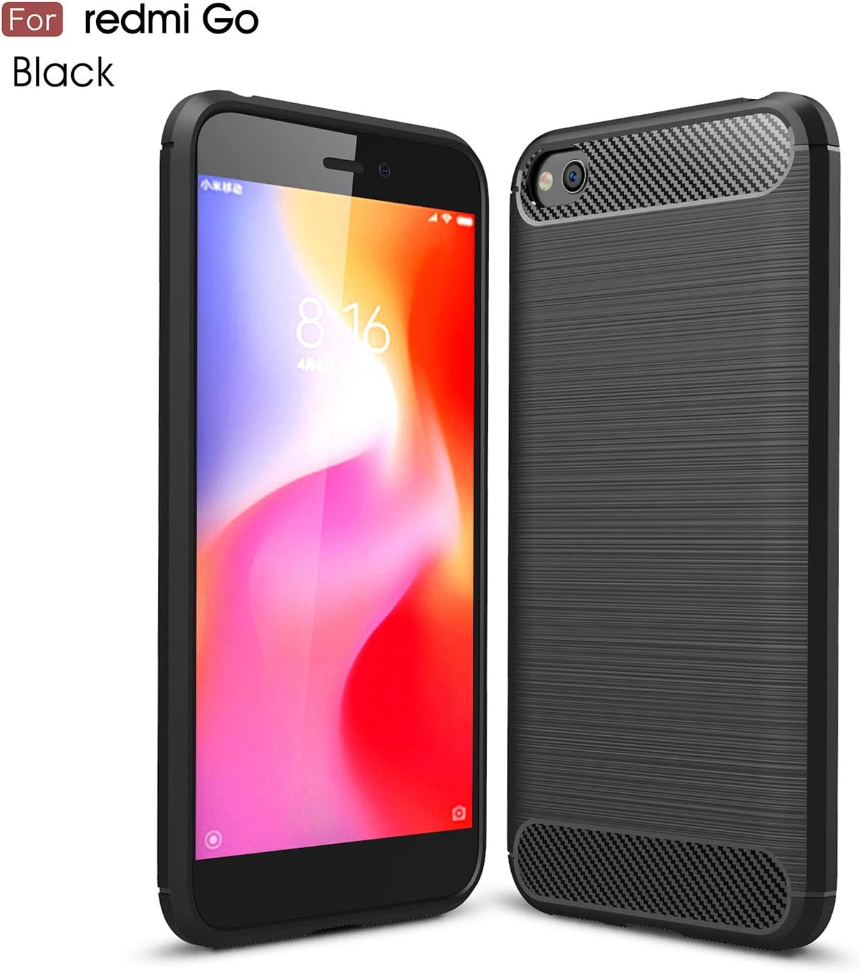 Xiaomi RedMi Go Case,Ultra Slim Lightweight Flexible Soft TPU Silicon Shock Absorbing Bumper Protective Case Cover and Carbon Fiber Design for Xiaomi RedMi Go - Black