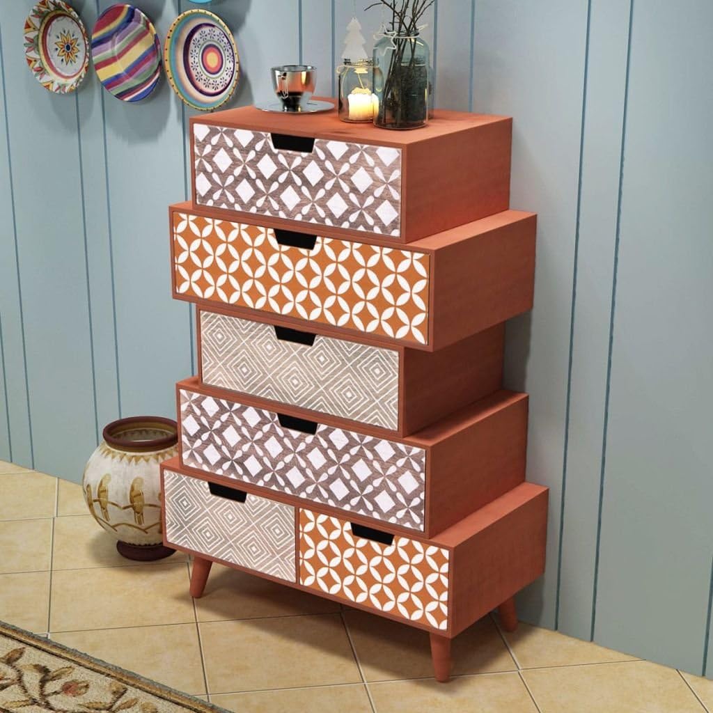 Festnight End Side Table with 6 Storage Drawers Storage