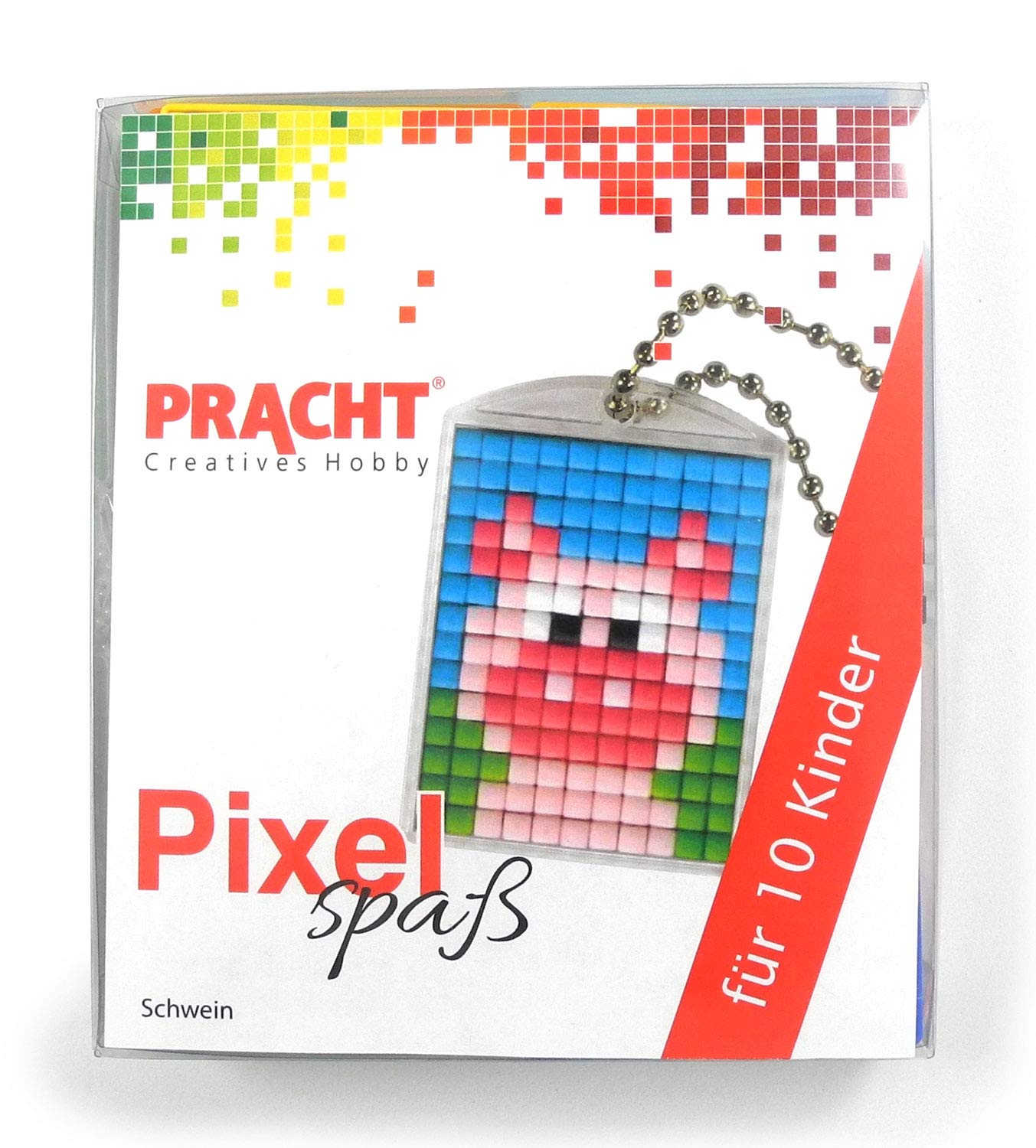 Pracht Creatives Hobby P90058-01501 Pixel Fun Craft Set for 10 Children with 10 Pixels Lockets Motif for Boys and Girls, Children's Birthday, Afternoon, Schools and Kitas