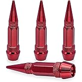 MEAJOO 4PCS Spiked Style Tire Valve Stem Caps, Universal Aluminium Alloy Dustproof Tire Valve Stem Covers for Cars, SUV, Trucks, Bikes, Motorcycles, Bicycles(60MM & Red)
