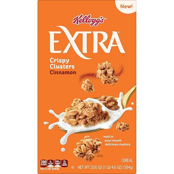 KELLOGG’S EXTRA GRANOLA CEREAL, FIBER CEREAL, FAMILY BREAKFAST, CINNAMON, 20.6OZ BOX (1 BOX)