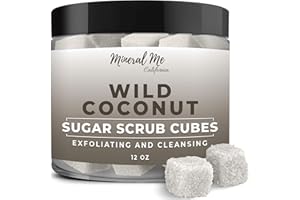 MINERAL ME CALIFORNIA Body Scrub Exfoliator - 12oz COCONUT Sugar scrub cubes w/Mango Butter & Shea butter- Ultra Hydrating & Moisturizing - Natural & Organic for all body exfoliation- For hands, arms legs, elbow & foot