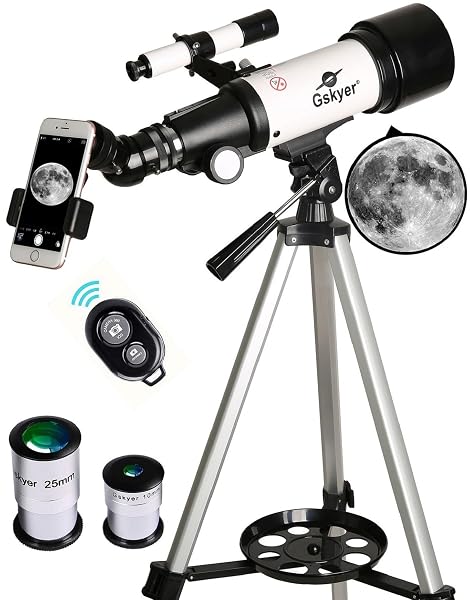GSKYER TELESCOPE, 70MM APERTURE 400MM AZ MOUNT ASTRONOMICAL REFRACTING TELESCOPE FOR KIDS BEGINNERS – TRAVEL TELESCOPE WITH CARRY BAG, PHONE ADAPTER AND WIRELESS REMOTE.